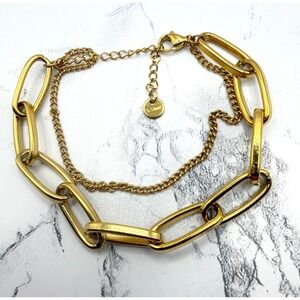New Gold Stainless Steel Double Paperclip Chain Bracelet Adjustable 7–9"